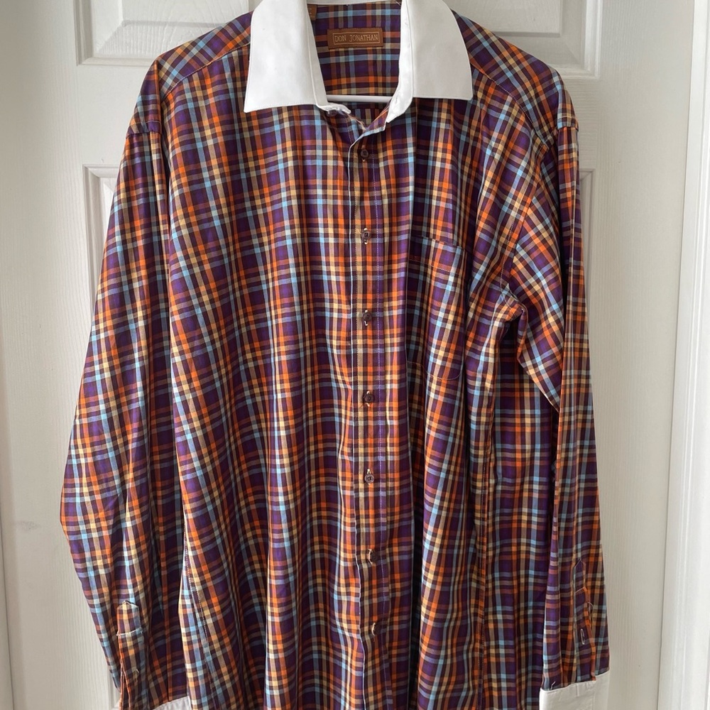 Long sleeve multi color patterned button down shirt